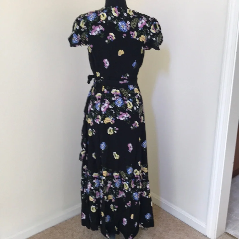 NWT! FREE PEOPLE Black floral wrap dress